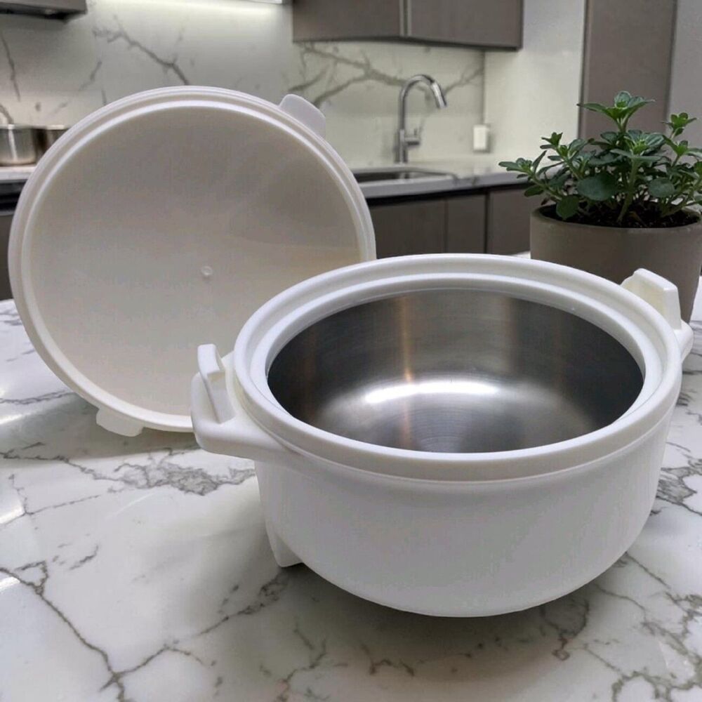 White Thermal Insulated Hot Cold Dish Stainless Steel 3 Qt Bowl w/ Locking Lid